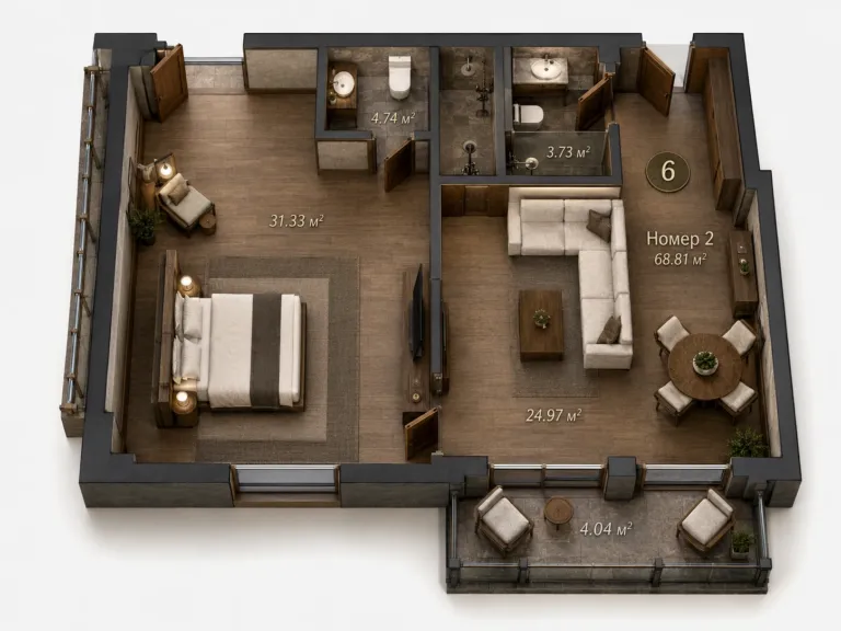 Апартамент 68,81 м² в RESORT HALL & SPA — 41,29 млн ₽