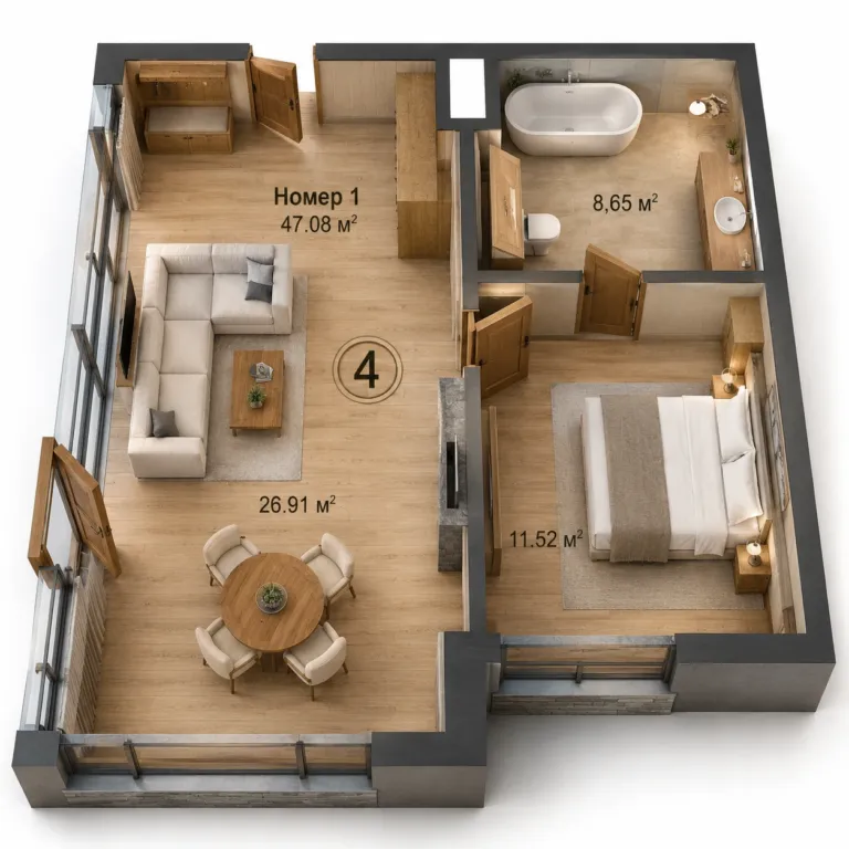 Апартамент 47,08 м² в RESORT HALL & SPA — 28,25 млн ₽