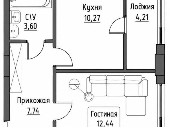 1-комнатная квартира 48,87 м² в ЖК «8-Авеню» — 2,79 млн ₽